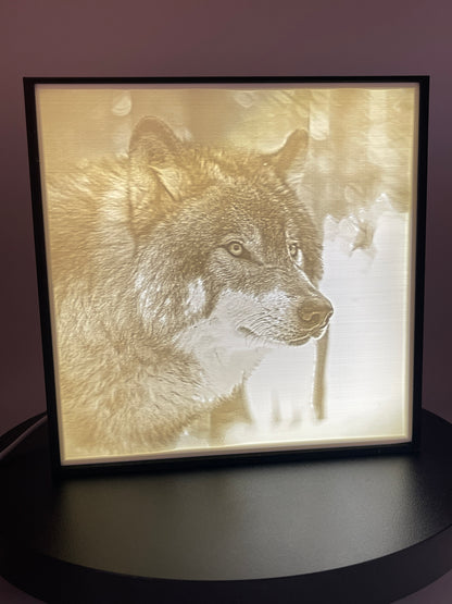 Verlichte 3D lithofaan foto wolf